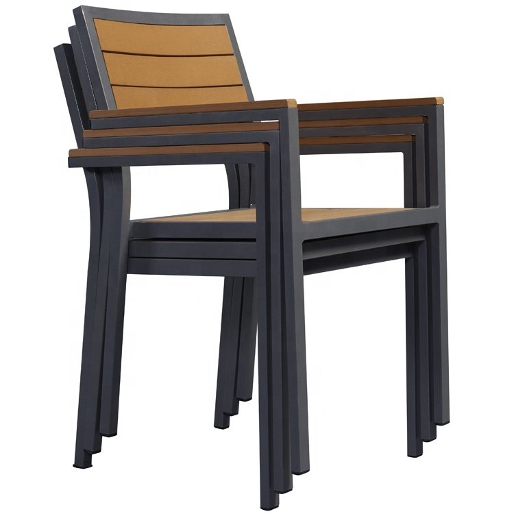 Modern Garden Porch Furniture 7 Piece Plastic Wood Aluminum Dining Sets Outdoor Patio Tables and 6 Seater Chairs