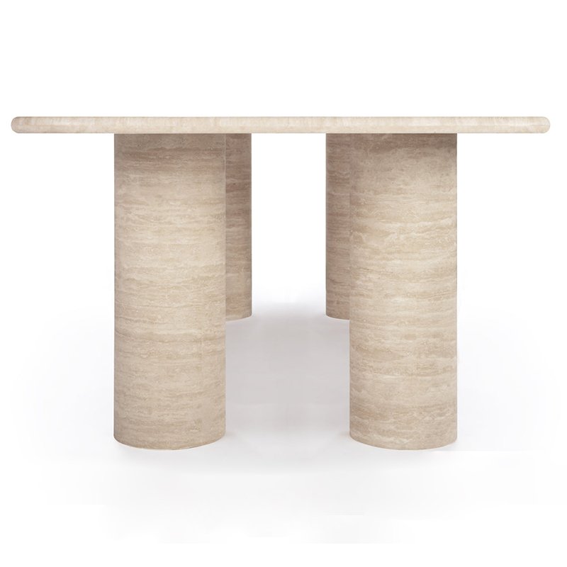 Natural Stone Customized Living Room Marble Furniture Long Dining Table Beige Wood Grain Square Long Desk