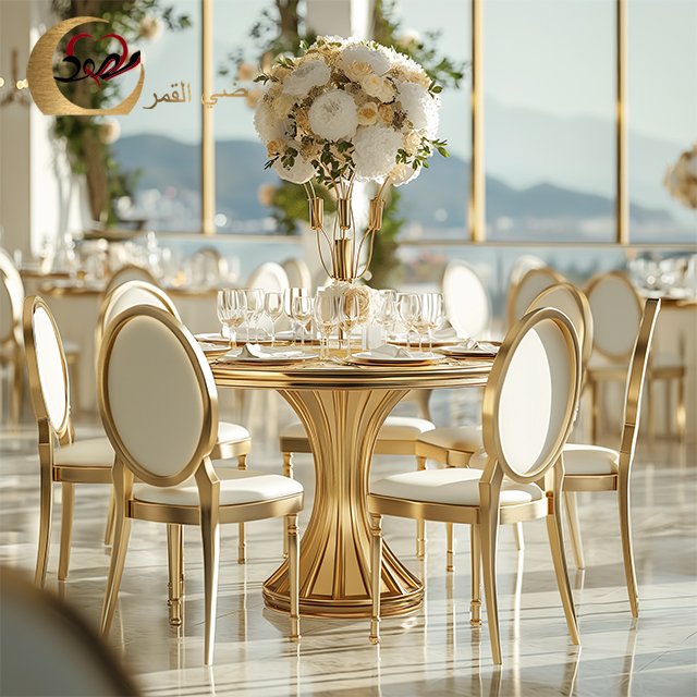 Home Dining Room Furniture Round Set Gold Luxury Dining Table Set 6 Seater