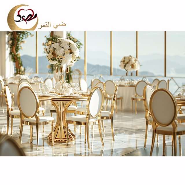 Home Dining Room Furniture Round Set Gold Luxury Dining Table Set 6 Seater