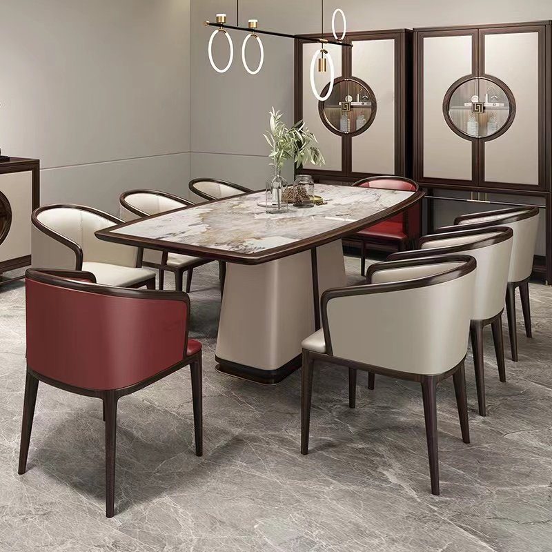 Light luxury marble wooden dining table solid wood rectangular modern dining table and chair Living room dining table set