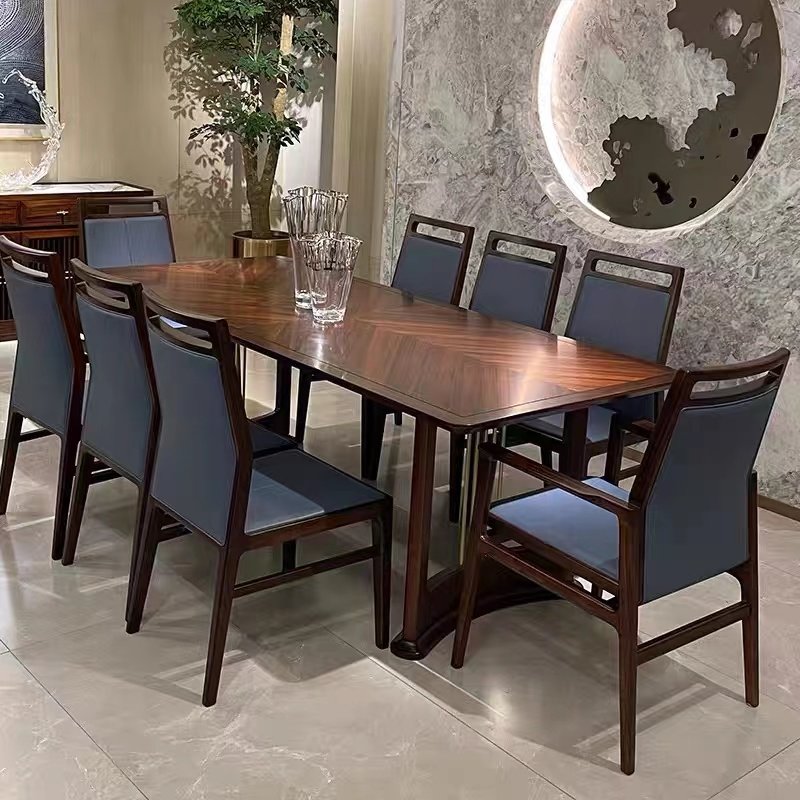 Light luxury marble wooden dining table solid wood rectangular modern dining table and chair Living room dining table set