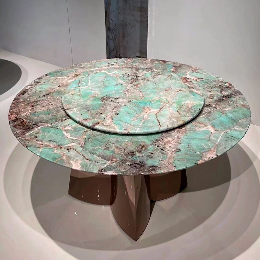 Kf Casa Modern Round Marble Top Dining Table Venetian Brown Italian Luxury Real Marble Table