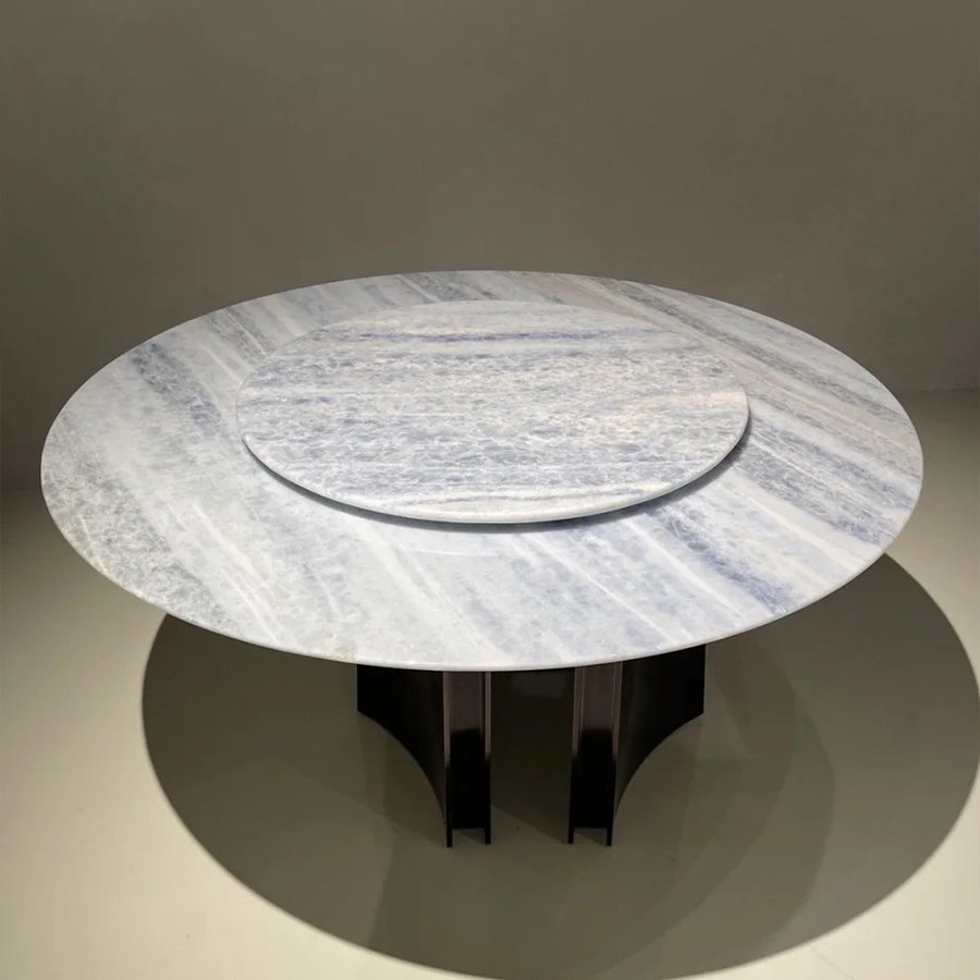 Kf Casa Modern Round Marble Top Dining Table Venetian Brown Italian Luxury Real Marble Table