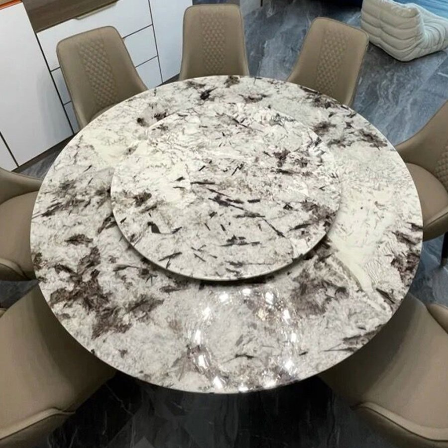 Kf Casa Modern Round Marble Top Dining Table Venetian Brown Italian Luxury Real Marble Table