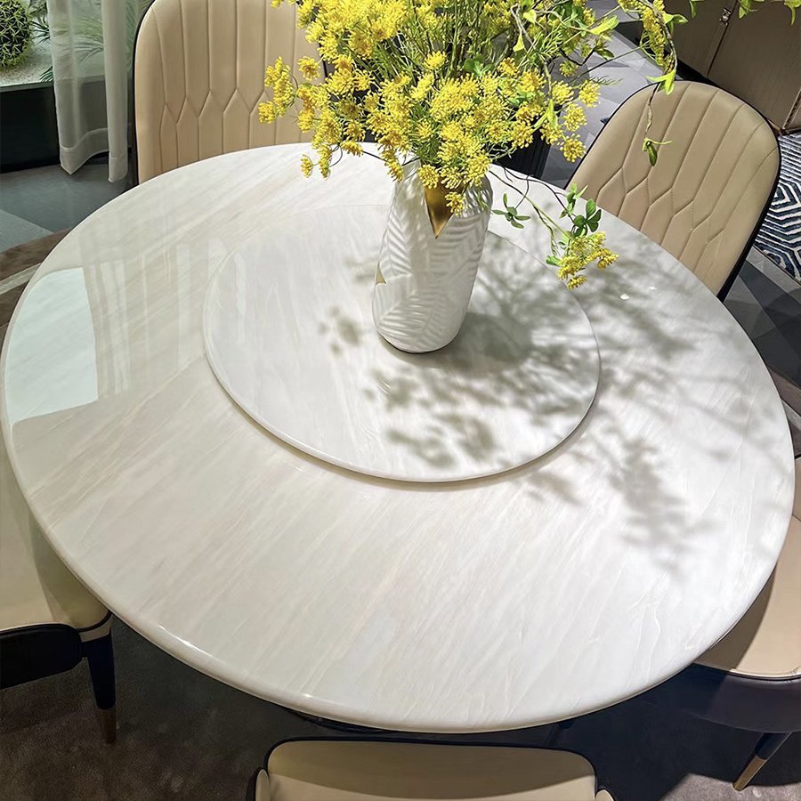 Kf Casa Modern Round Marble Top Dining Table Venetian Brown Italian Luxury Real Marble Table