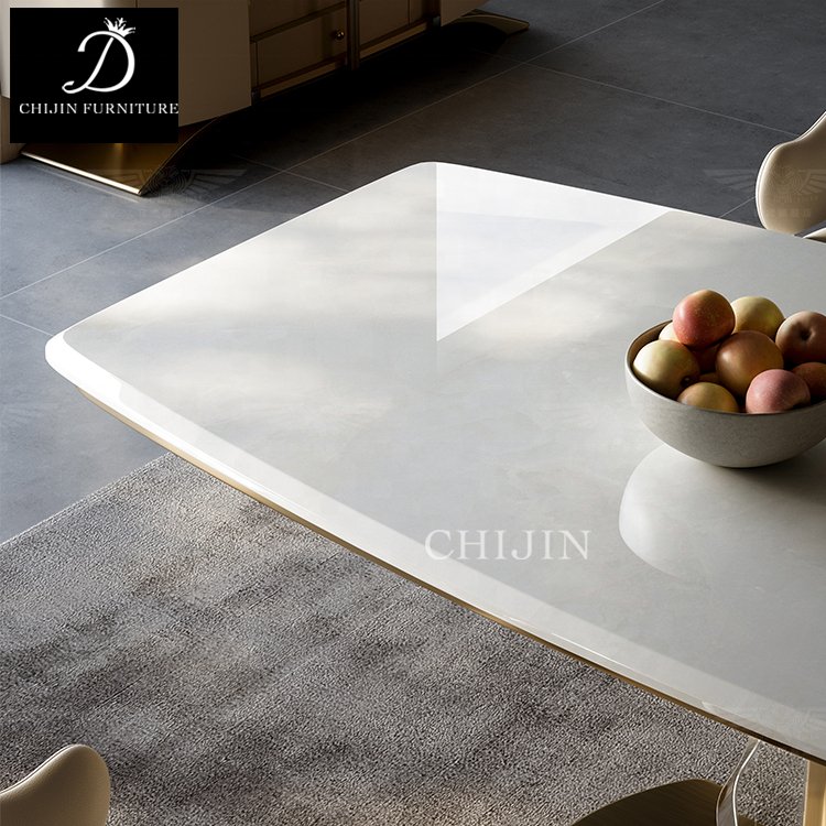 Deluxe Kitchen Long Dining Table Set For 6 Modern Stainless Steel Sintered Stone Dining Table Furniture
