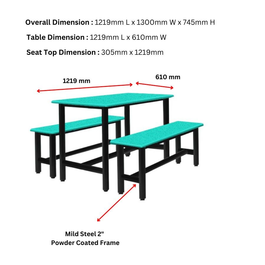Malaysia High Quality 4 Feet Rectangle Shape Table and Bench Set Elegant Long Bench for Restaurant and Dining Modern Design