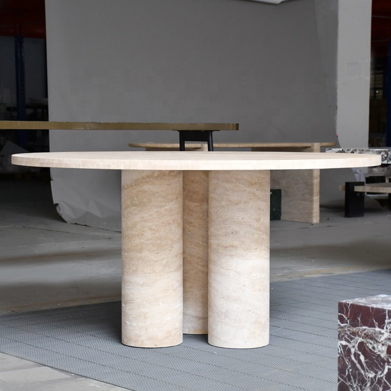 Modern design natural beige travertine marble plinth oval table travertine block dinning tables