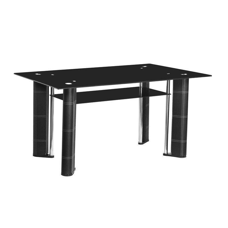 Top Leather Base Dining Table with Chairs Set Tempered Glass Factory Price Modern 6 Chairs Home Furniture Small Kitchen Tables