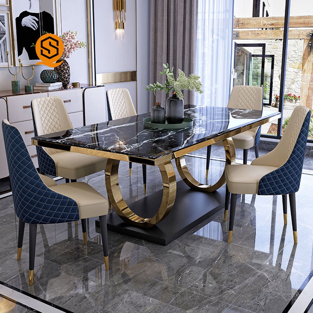 Modern dining room furniture nordic rectangular luxury marble dining table dining table set with chairs for sale