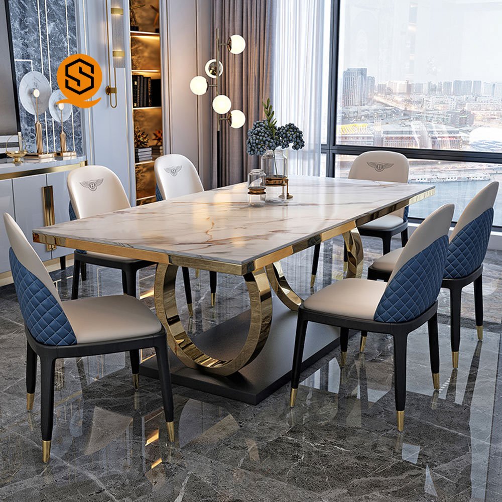 Modern dining room furniture nordic rectangular luxury marble dining table dining table set with chairs for sale