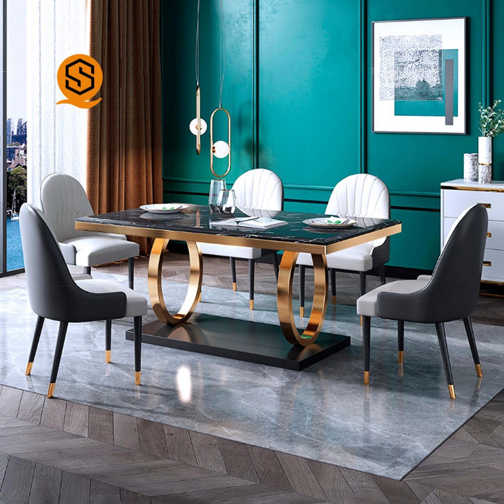 Modern dining room furniture nordic rectangular luxury marble dining table dining table set with chairs for sale