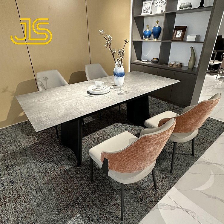 Jinsong Nordic Round Rectangular Externdable Luxury Sintered Stone Dining Tables for Dinning Room Furniture Set