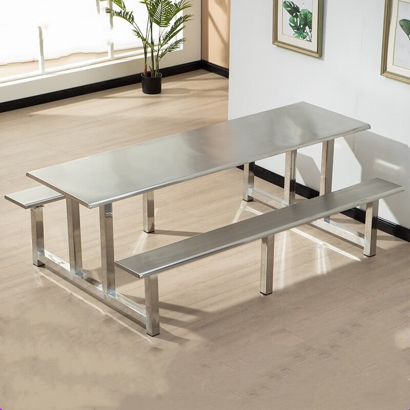 Contemporary Stainless Steel Extendable Canteen Dining Table Set with Glass Chairs for Home Bar or 4 6 8 People