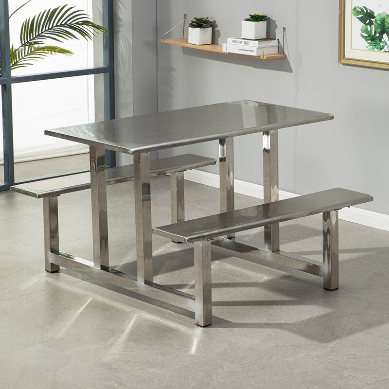 Contemporary Stainless Steel Extendable Canteen Dining Table Set with Glass Chairs for Home Bar or 4 6 8 People