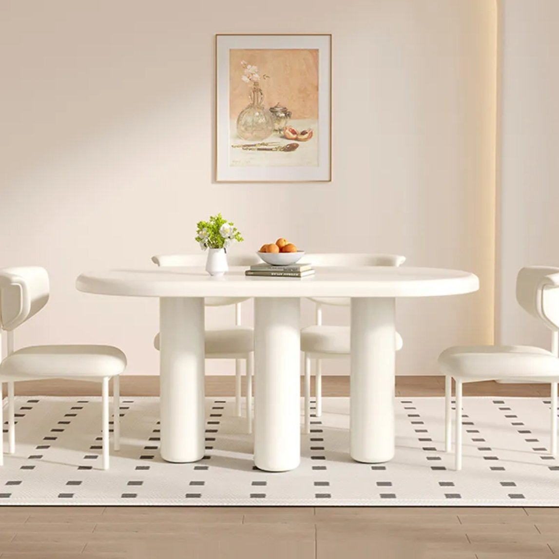 French style white style cream dining table and chairs home family oval table modern dining table and chairs