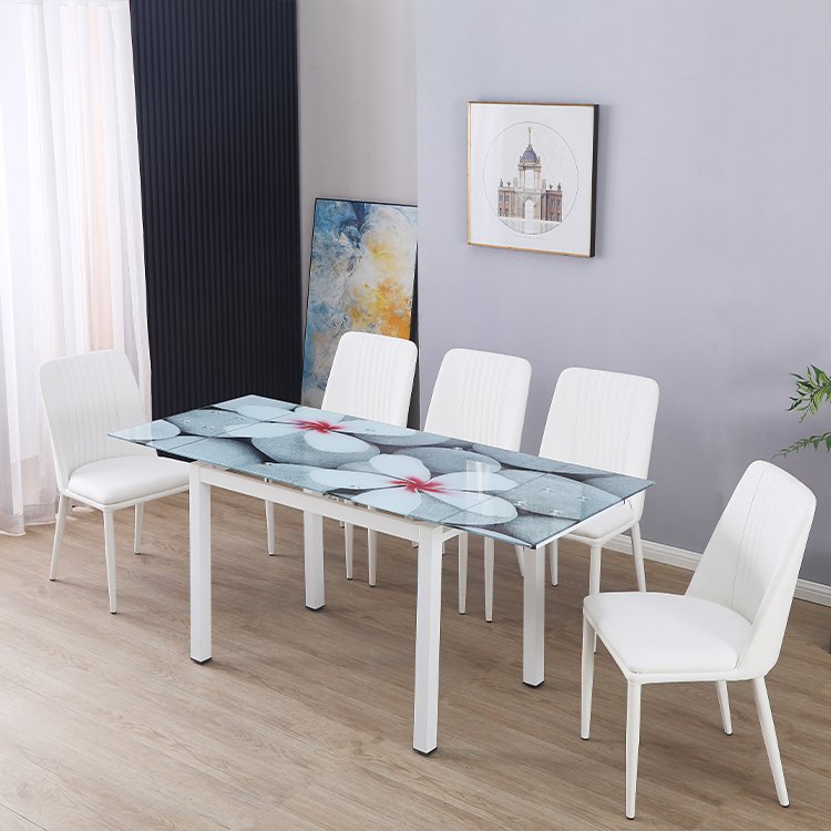 Factory sales home furniture dinning room tables chairs sets extendable glass kitchen dining table set for 8 seater