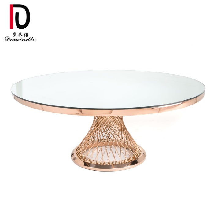 Wholesale modern wedding mirror glass rose gold stainless steel round dining table