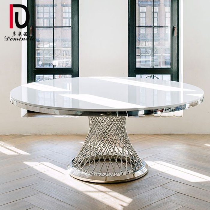 Wholesale modern wedding mirror glass rose gold stainless steel round dining table