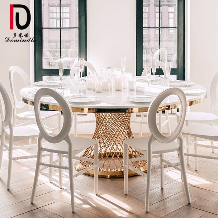 Wholesale modern wedding mirror glass rose gold stainless steel round dining table