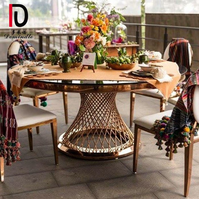 Wholesale modern wedding mirror glass rose gold stainless steel round dining table