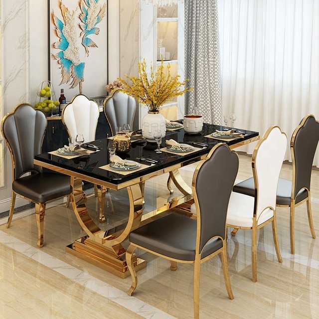 Luxury Dining Room Stainless Steel Dining Tables with Marble top living room coffee table tv stand combinations