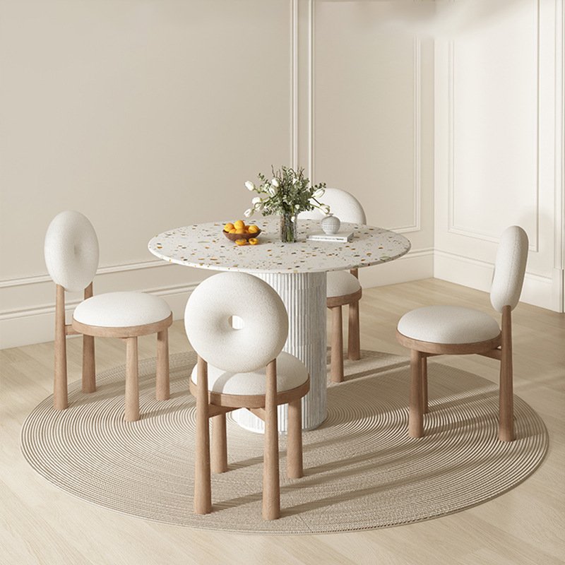 Modern Style round Wooden Dining Table Set with 4 Upholstery Fabric Donut Chairs Wholesale Restaurant Use Furniture Dining Room