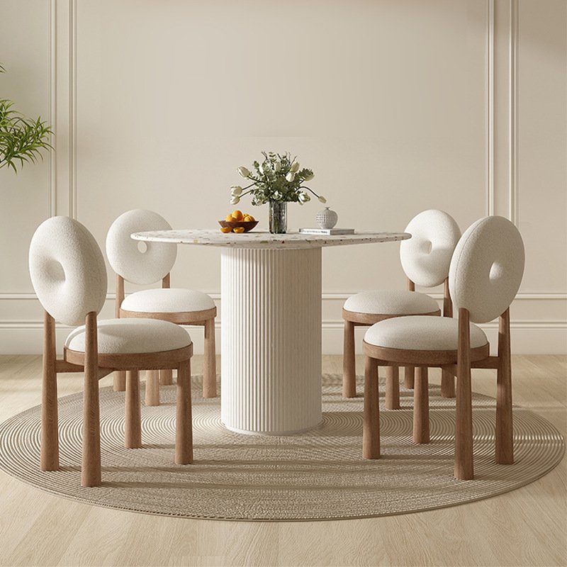 Modern Style round Wooden Dining Table Set with 4 Upholstery Fabric Donut Chairs Wholesale Restaurant Use Furniture Dining Room