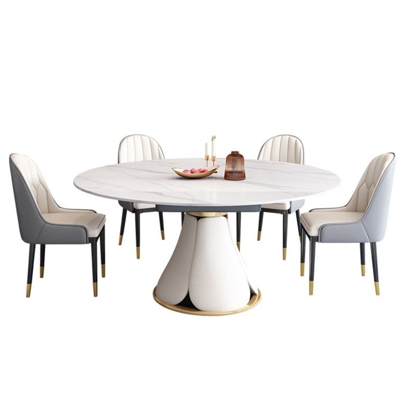 Customized Light luxury marble dining table rectangular round table modern minimalist home round turntable dining table