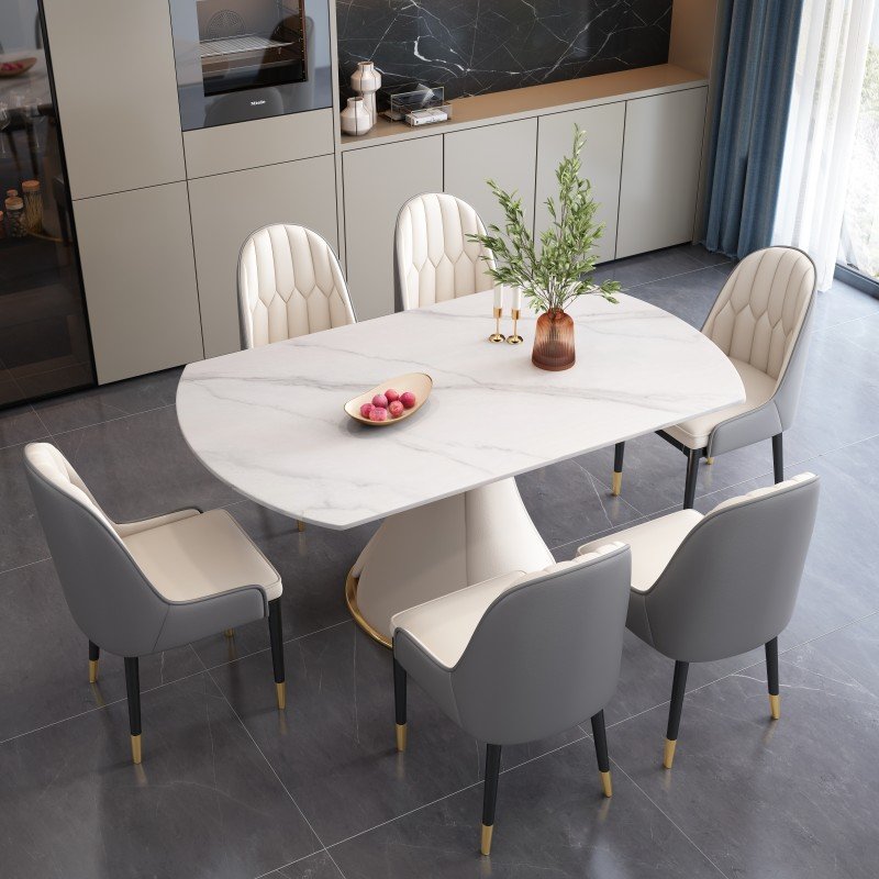 Customized Light luxury marble dining table rectangular round table modern minimalist home round turntable dining table