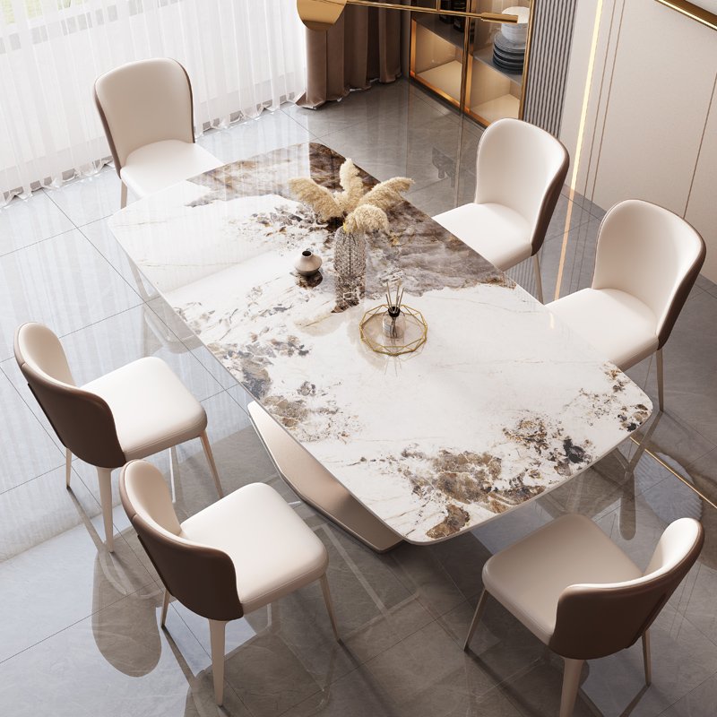 Modern Luxury Rock Slab Rectangular Dining Table Extendable Home or Hotel Furniture for Kitchen Living Room or Dining Room
