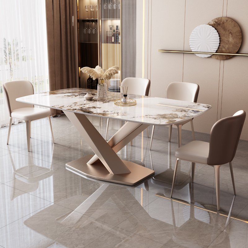 Modern Luxury Rock Slab Rectangular Dining Table Extendable Home or Hotel Furniture for Kitchen Living Room or Dining Room