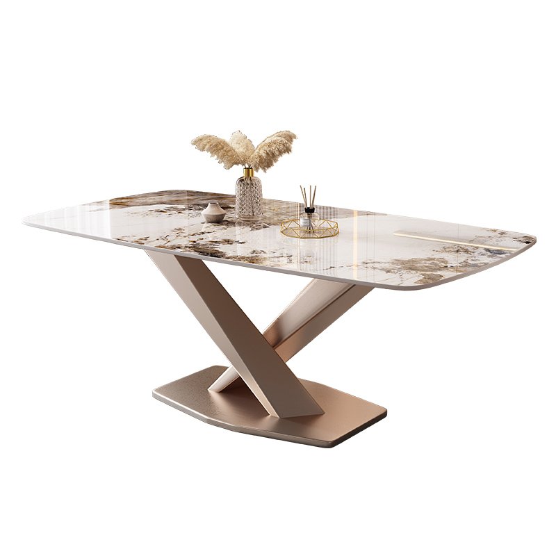Modern Luxury Rock Slab Rectangular Dining Table Extendable Home or Hotel Furniture for Kitchen Living Room or Dining Room