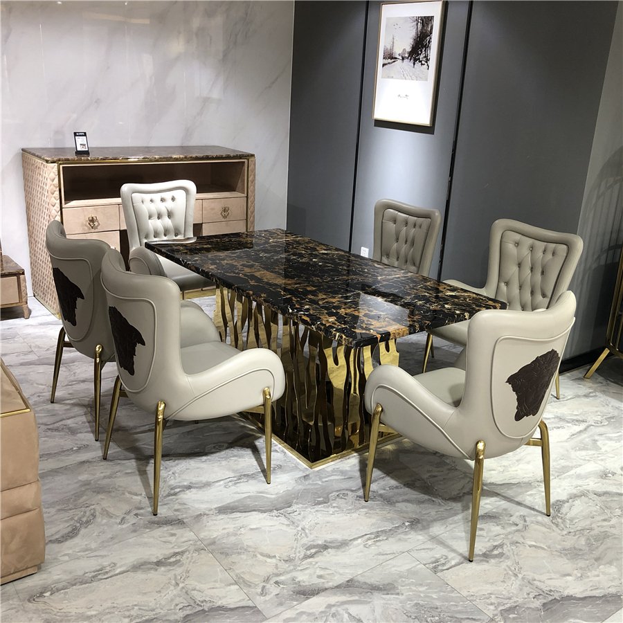 Marble Gold Dining Table Set Wholesale Factory Price Luxury 6 Seater Home Furniture Table and Chairs for Dining Room Modern