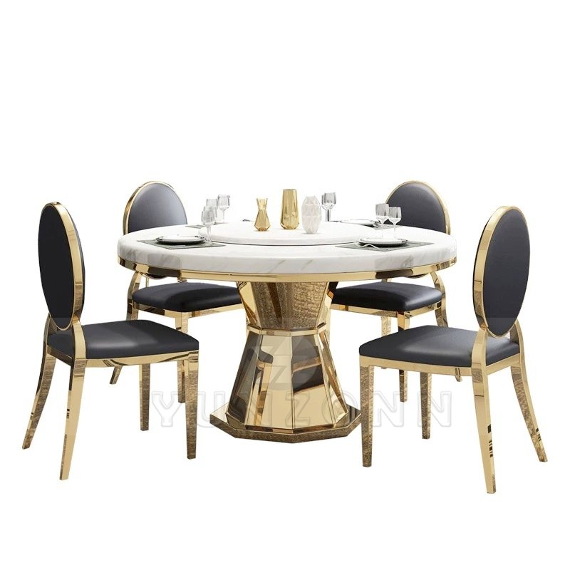 Modern round Marble Top Dining Table Fashionable Steel and Stone Furniture for Home Apartment Hotel or Restaurant Use