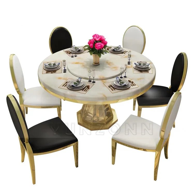 Modern round Marble Top Dining Table Fashionable Steel and Stone Furniture for Home Apartment Hotel or Restaurant Use