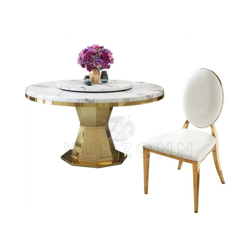 Modern round Marble Top Dining Table Fashionable Steel and Stone Furniture for Home Apartment Hotel or Restaurant Use