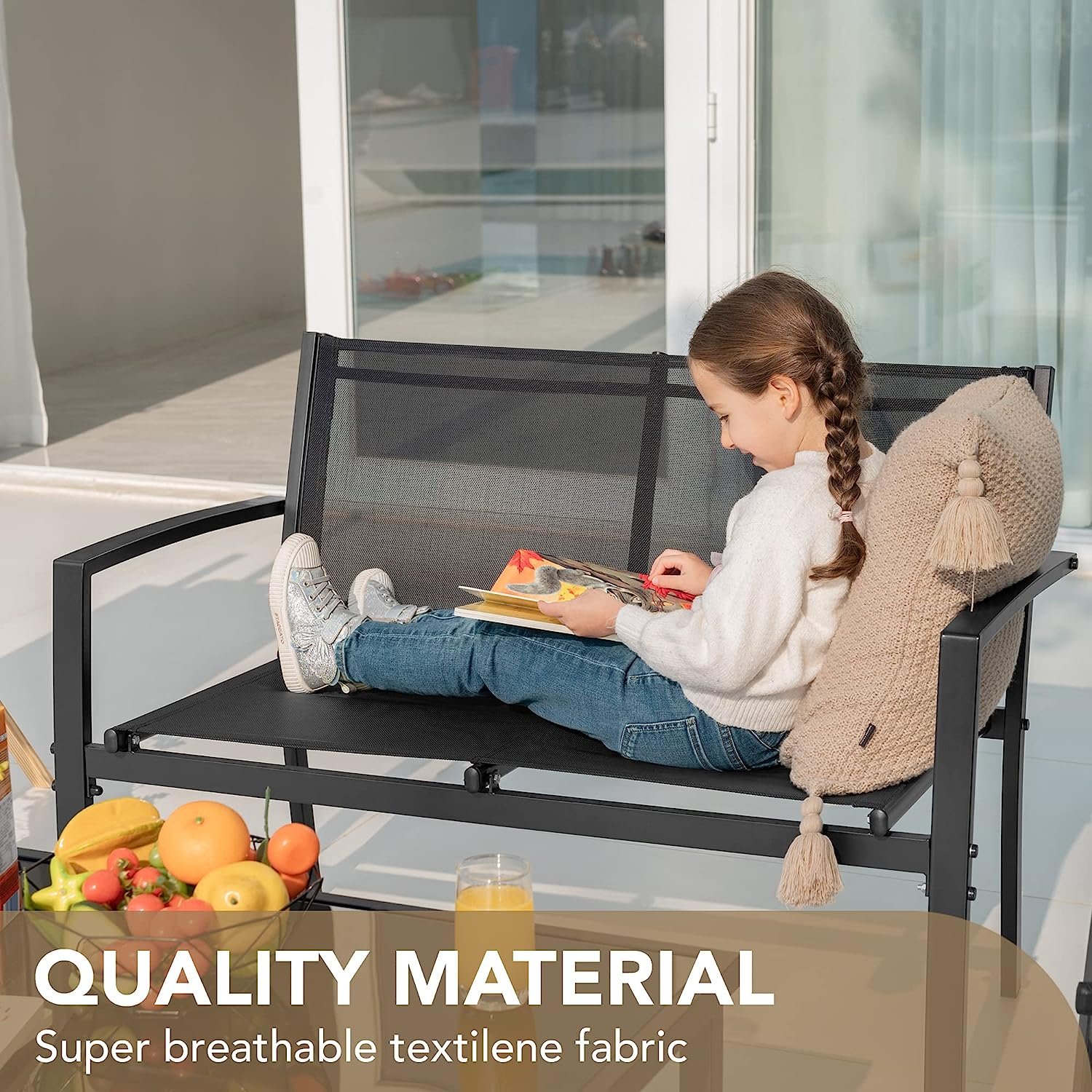 4 Pieces Patio Furniture Set Outdoor Garden Patio Conversation Sets Poolside Lawn Chairs with Glass Coffee Table Porch Furniture