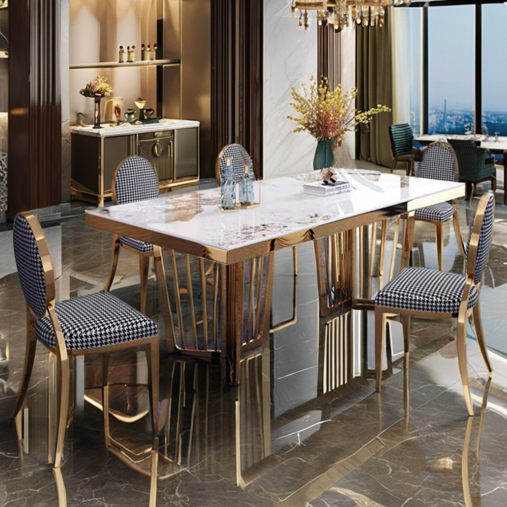 Elegant design gold stainless steel legs Italy luxury marble top 12 seat dining table set kitchen modern dining room furniture