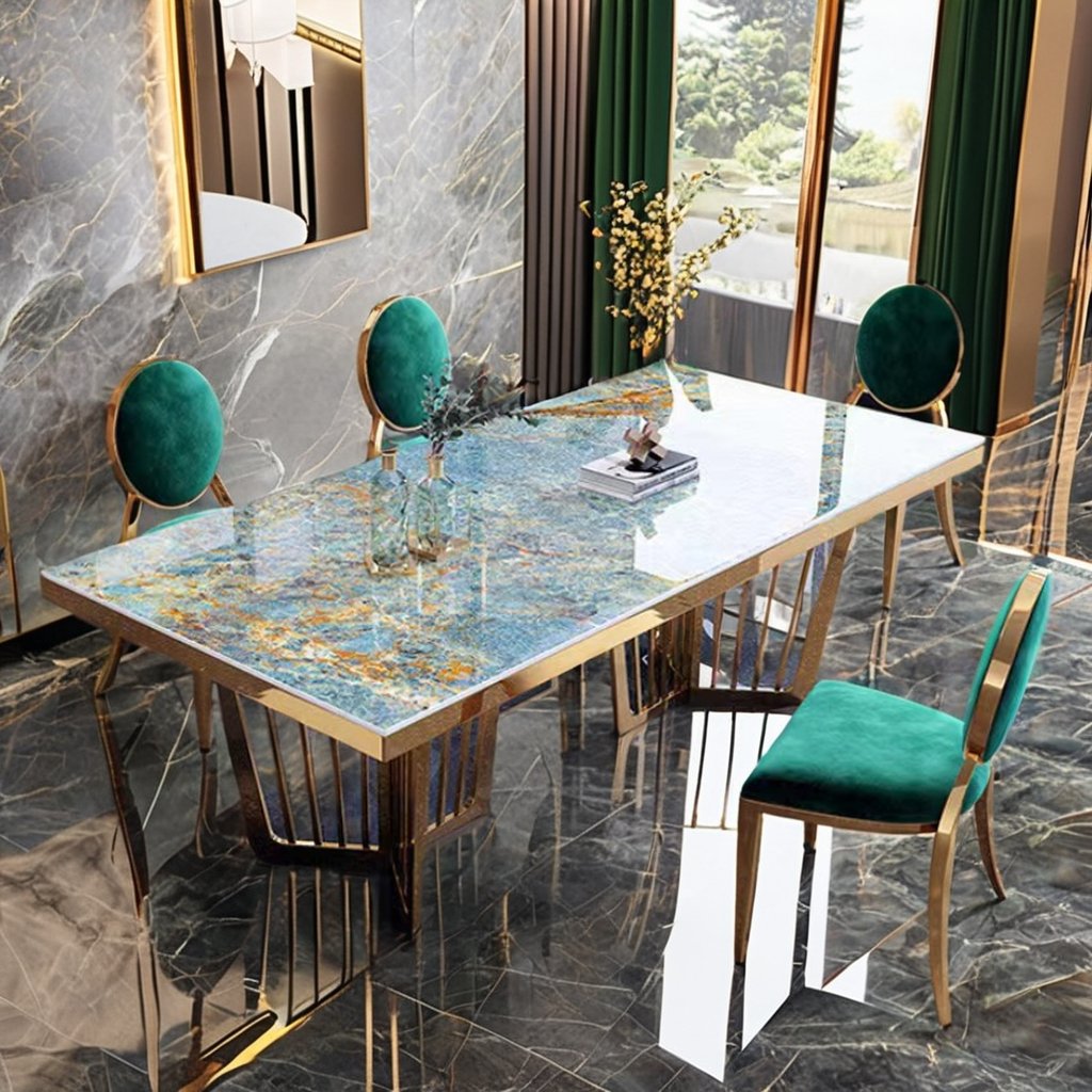 Elegant design gold stainless steel legs Italy luxury marble top 12 seat dining table set kitchen modern dining room furniture