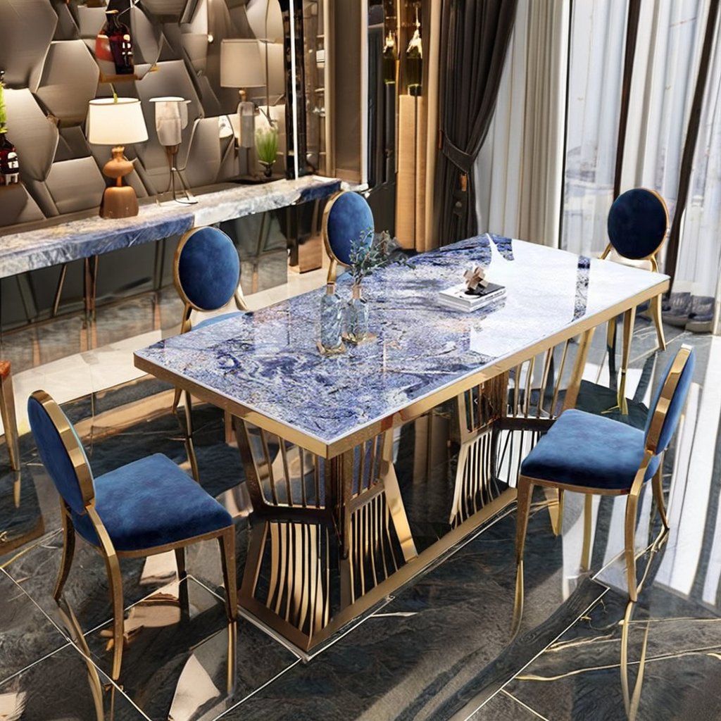 Elegant design gold stainless steel legs Italy luxury marble top 12 seat dining table set kitchen modern dining room furniture