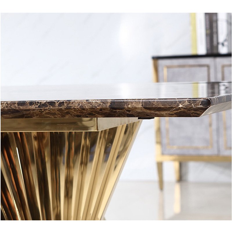 Modern luxury durable marble dining tables and chairs rectangular gold dining room furniture