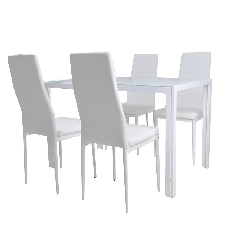 Space Saving Modern High Quality Glass Dining Table With 4 Leather Dining Chair Dining Table Set