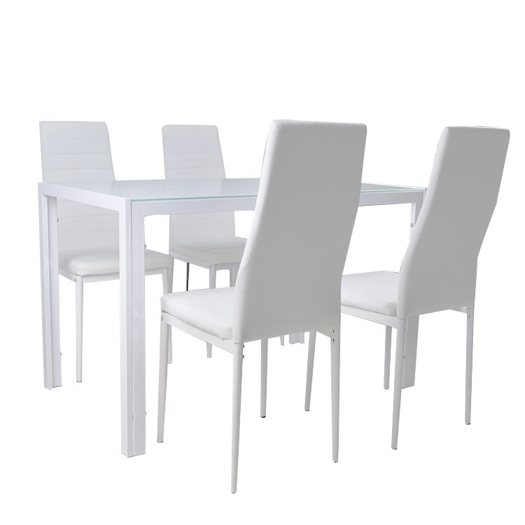 Space Saving Modern High Quality Glass Dining Table With 4 Leather Dining Chair Dining Table Set