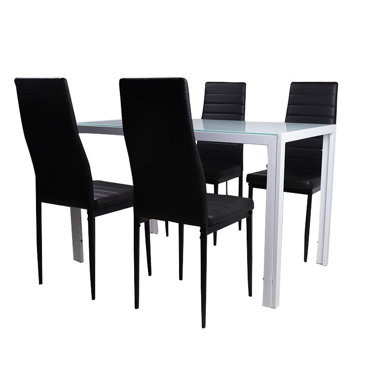 Space Saving Modern High Quality Glass Dining Table With 4 Leather Dining Chair Dining Table Set