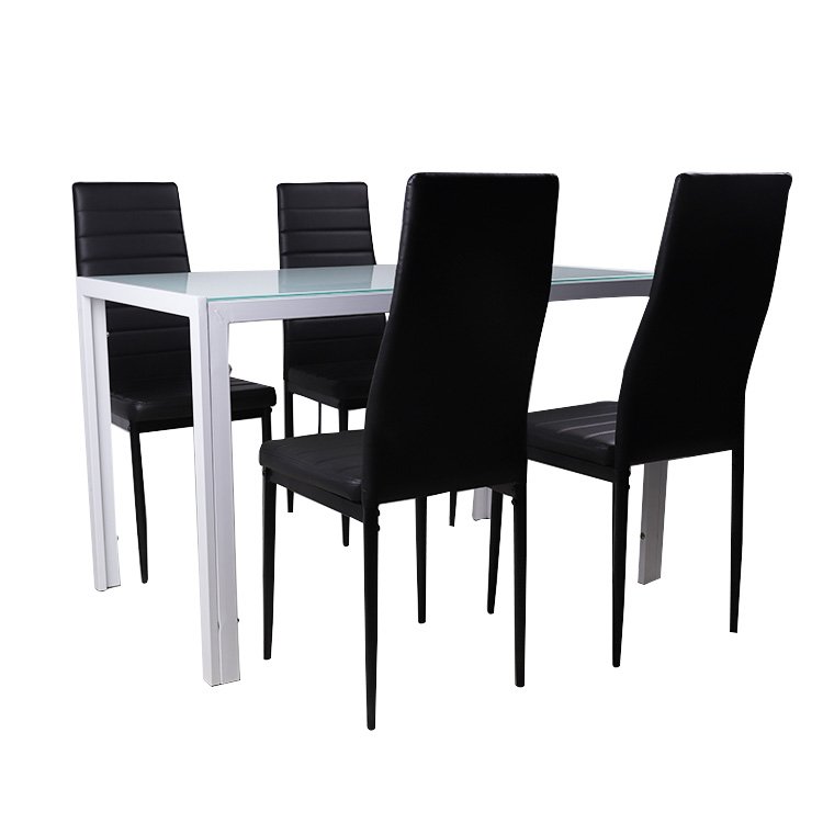 Space Saving Modern High Quality Glass Dining Table With 4 Leather Dining Chair Dining Table Set
