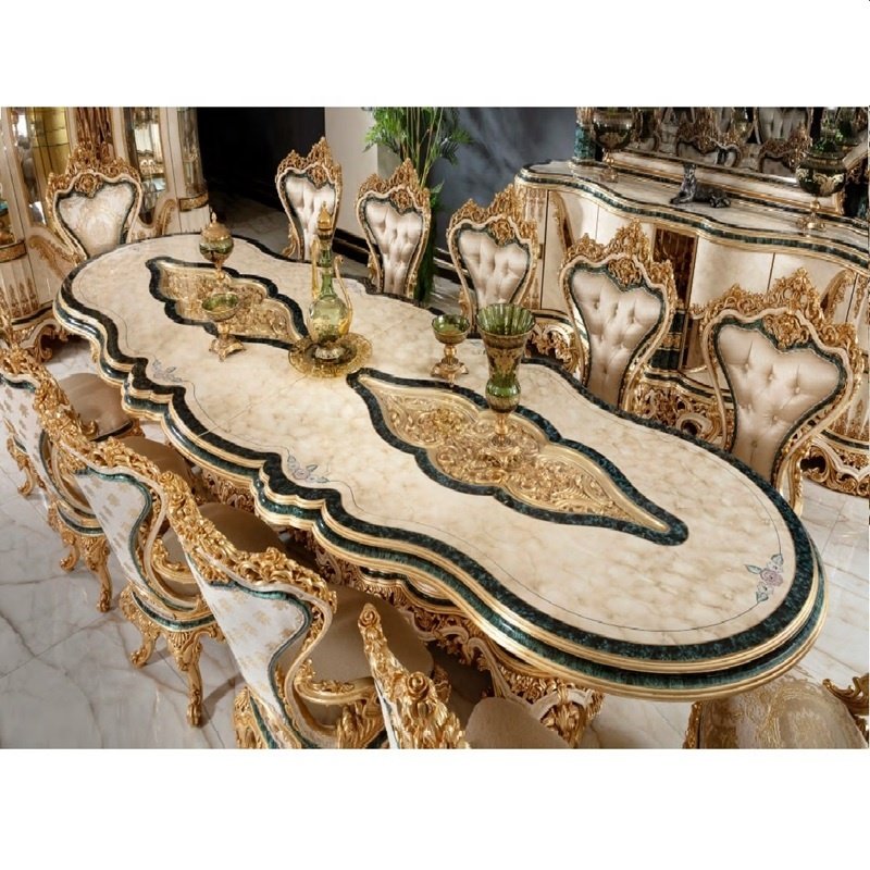 Classic turkish dining table and chairs,Luxury dinning table set 8 chairs dining room furniture