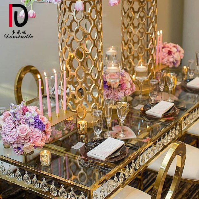 dominate stainless steel wedding crystal dining table mirror glass top