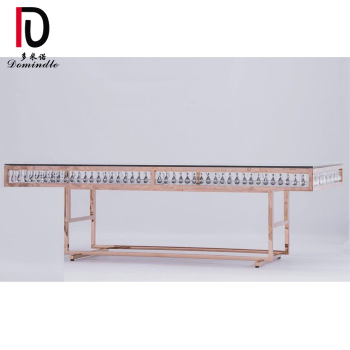 dominate stainless steel wedding crystal dining table mirror glass top